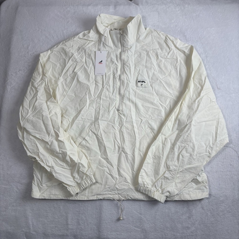 Staple Pigeon Cream Drawstring Windbreaker Long Sleeve Jacket 1/2 Zip Mens L NWT